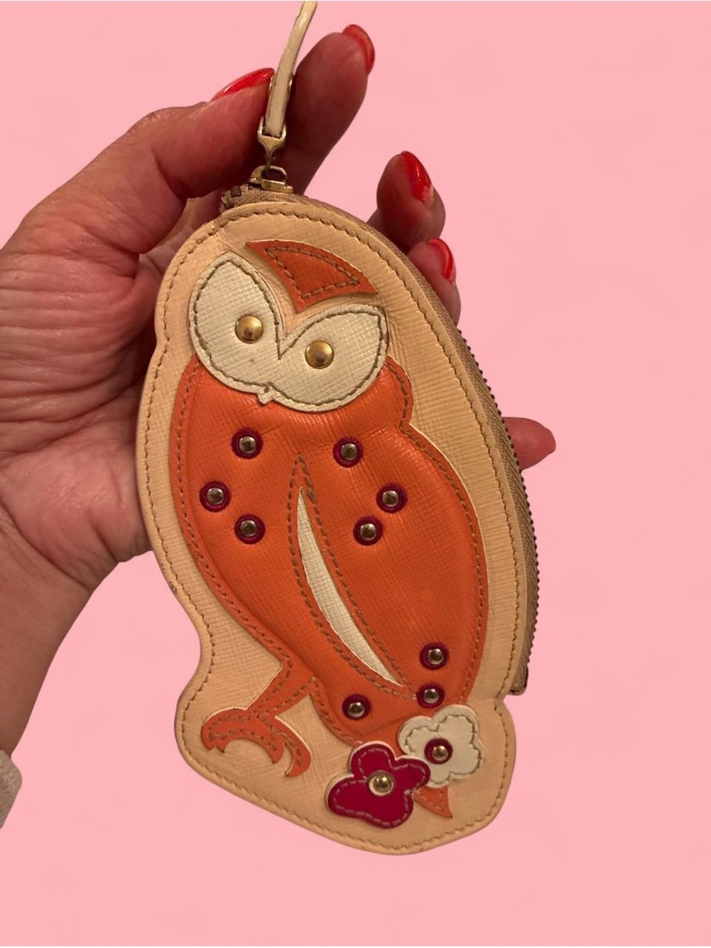 SALE!! Salvatore Ferragamo Orange and Beige Owl Coin Purse